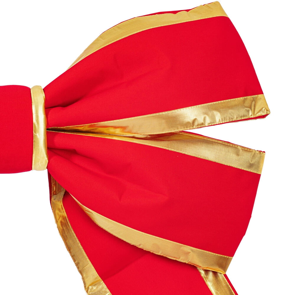 Vickerman 36" x 45" Red Canvas Gold Trim Outdoor Christmas Bow with UV Treated Material and Wire to Hang.