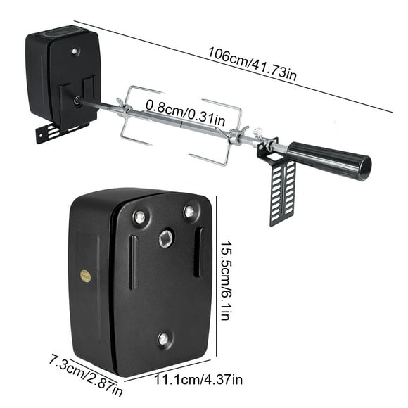 Kit Universal para Asador de Barbacoa Compatible con la Mayoría de Parrillas de Gas. Incluye 1 Varilla para Asar, 2 Tenedores para Carne, Motor Eléctrico de Acero inoxidable