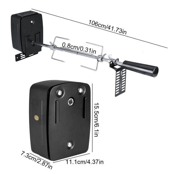 Kit Universal para Asador de Barbacoa Compatible con la Mayoría de Parrillas de Gas. Incluye 1 Varilla para Asar, 2 Tenedores para Carne, Motor Eléctrico de Acero inoxidable