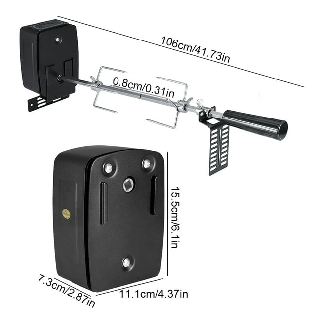 Kit Universal para Asador de Barbacoa Compatible con la Mayoría de Parrillas de Gas. Incluye 1 Varilla para Asar, 2 Tenedores para Carne, Motor Eléctrico de Acero inoxidable