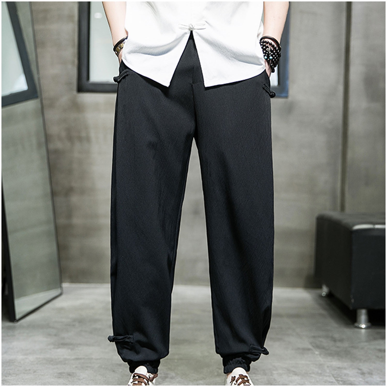Moxiu Linen Color Pants Casual Loose Fit Elastic Waist Trousers Drawstring Baggy Yoga Workout Pant - Walmart.com
