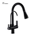 thumbnail image 2 of 3 Way Modern Matt Black Chrome Drinking Brass Mixer Tap Filter Black Pull Out Kitchen Sink Faucets, 2 of 5