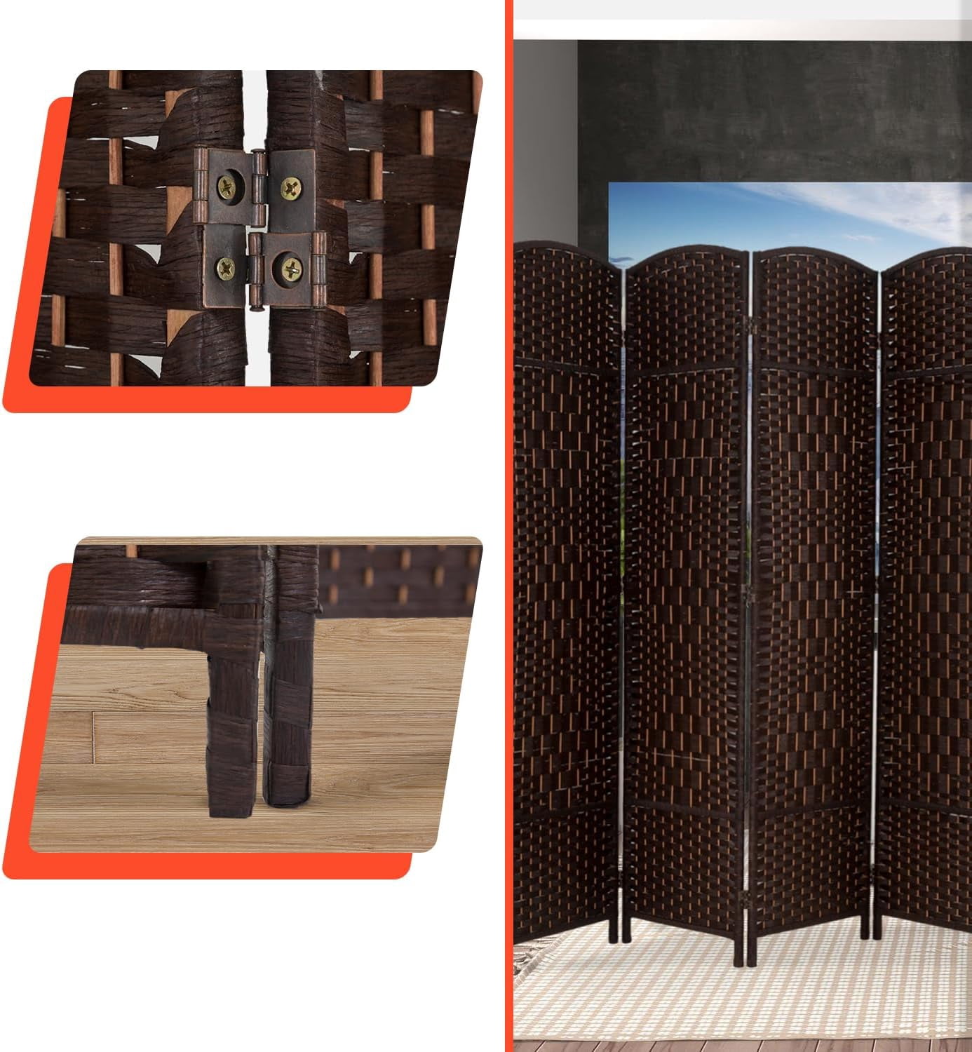 Dkelincs Room Dividers Folding Privacy Screen 8 Panel Portable Wooden Partition Screen, Brown