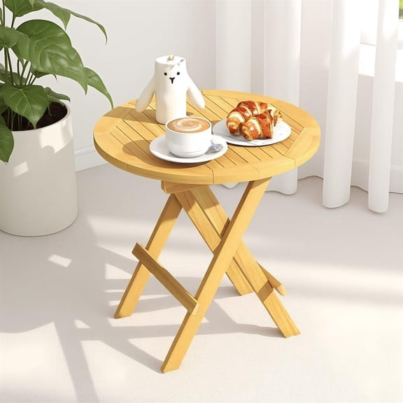 Topcobe Portable and Compact Outdoor End Table with X-shaped Legs and Slatted Tabletop, Outdoor Patio Furniture for Porch Balcony Garden Backyard