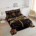 thumbnail image 4 of Erosebridal Dragonfly Bedding Queen Comforter Set for Teens, Chic Flower Down Comforter, Flying Animal Decor, Reversible 3pcs, 4 of 7