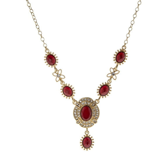 Regency Sol Oval Stone Crystal Drop Necklace 16   3 Extender