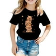 thumbnail image 2 of Likimi Girls Tops Cute Graphic Print Round Neck Short Sleeve Tee Summer Casual T Shirt Sizes 3-14 Years Black, 2 of 3