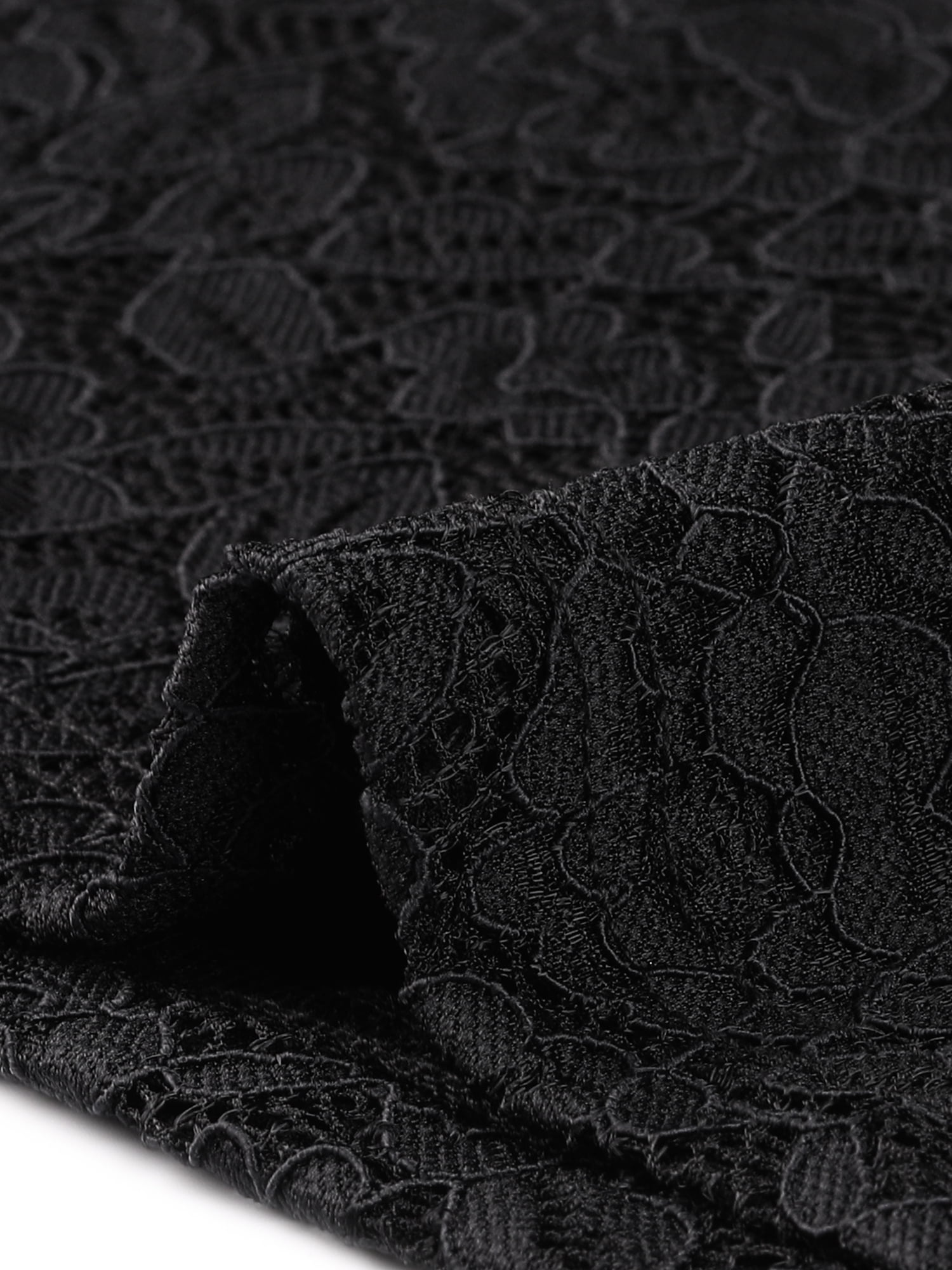 DARING DIVA Women's Lace Tops Mock Neck Puff Short Sleeve Floral Blouses XL Black