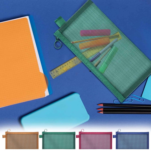Malla transparente con cremallera - Bolsa de nylon de gran capacidad para escuela, oficina, cosméticos y artículos de aseo