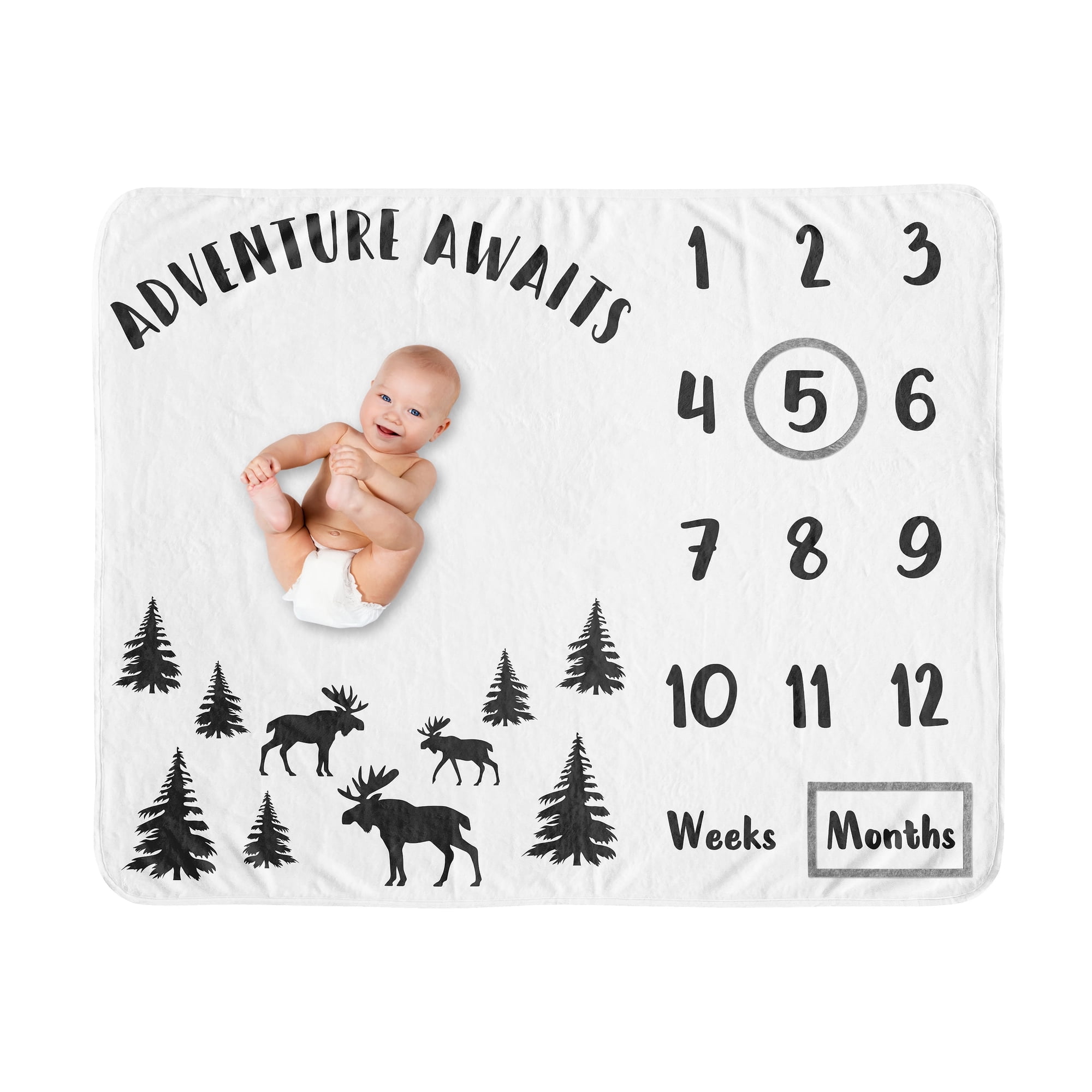 Sweet Jojo Designs Rustic Patch Black and White Fleece Milestone Baby Blanket 3 Piece Set