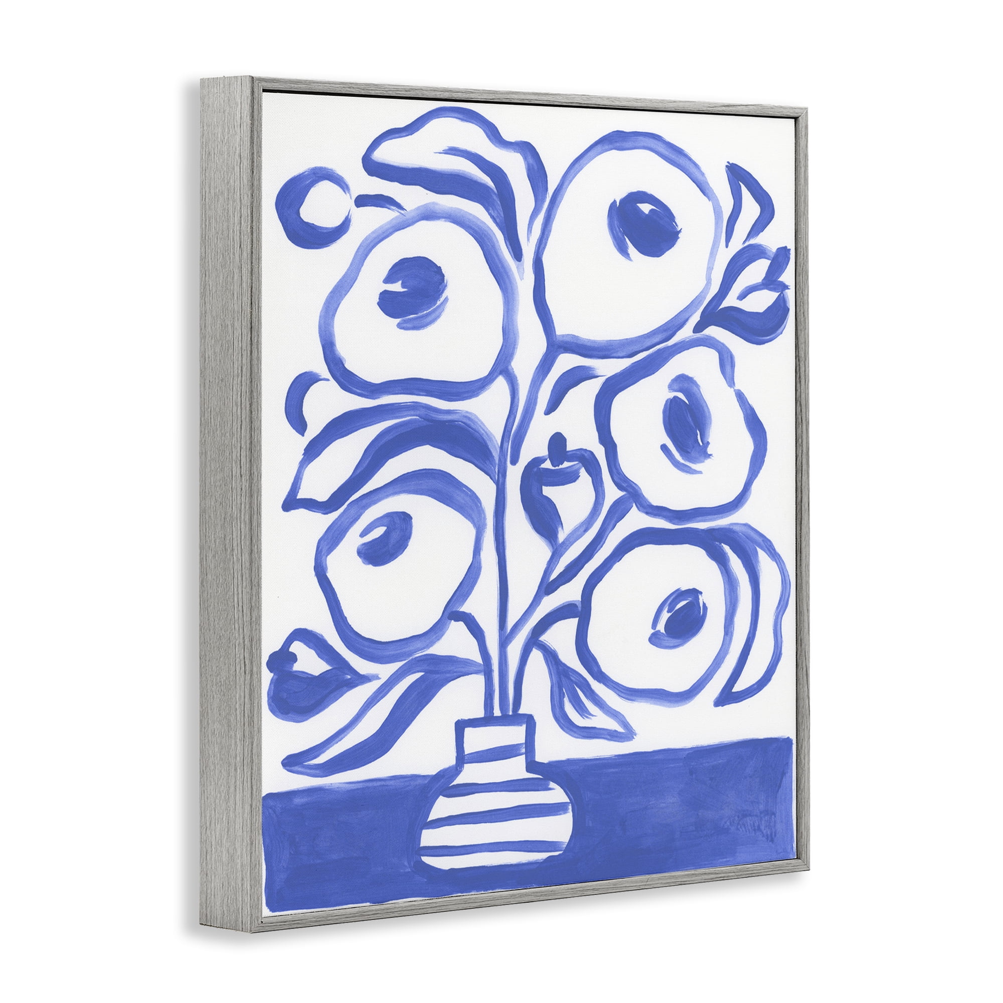 Stupell Industries Modern Blue Vase Botanical & Floral Painting Gray Framed Art Print Wall Art, 16 x 20