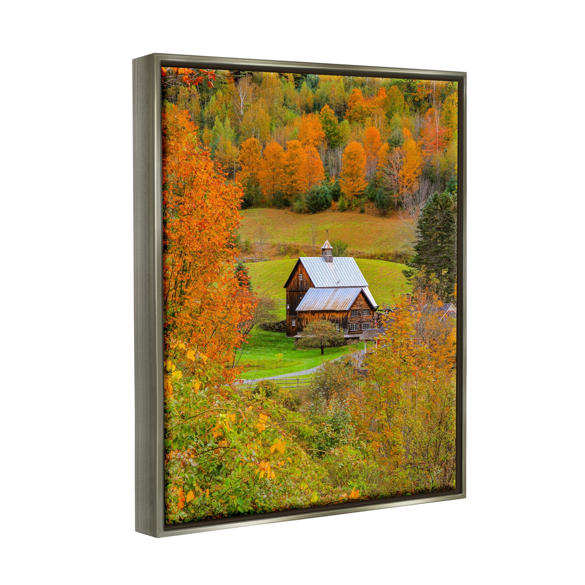 Stupell Industries Autumn Farmhouse Cabin Nature Photography Gray Floater Framed Art Print Wall Art, 17 x 21