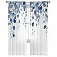 thumbnail image 3 of Navy Blue Eucalyptus Leaves Sheer Curtains 84 Inches Long 2 Panels Set, Window Sheer Curtains for Living Room/Bedroom, Watercolor Summer Botanical Light Filtering Rod Pocket Curtain 52'' x 84'' x 2, 3 of 7