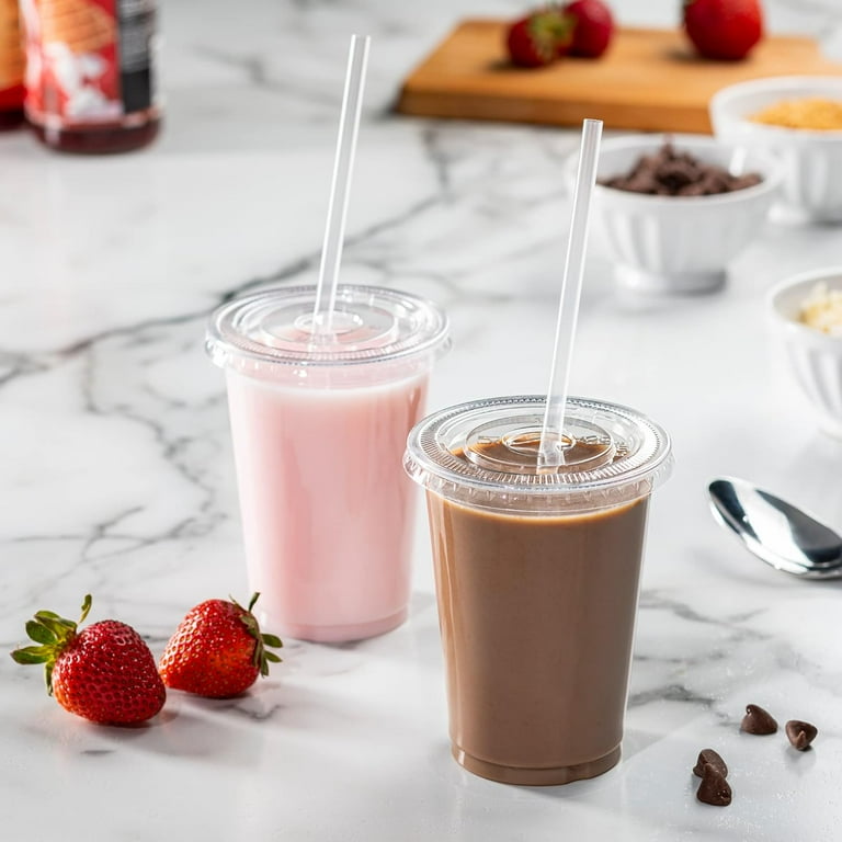 Comfy Package 10 oz. Clear Plastic Cups With Flat Lids [100 Sets]