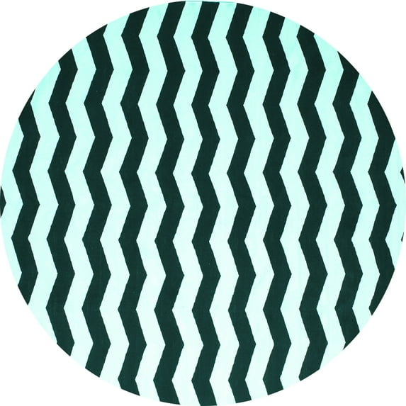 Ahgly Company Machine Washable Indoor Round Abstract Turquoise Blue Contemporary Area Rugs, 8' Round