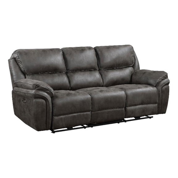 Tony 90 Inch Power Double Recliner Sofa- Gray Microfiber- USB Charging Port
