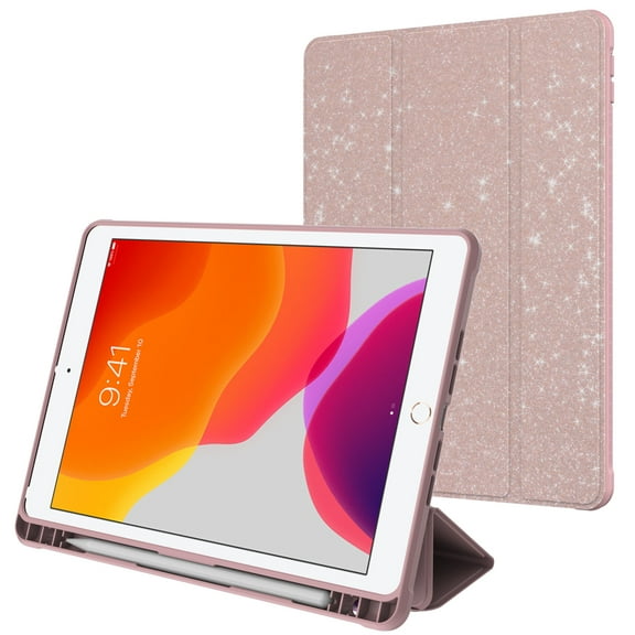 Allytech iPad Case 9th 8th 7th Generation, iPad 10.2 Case 2021/2020/2019, Trifold Stand Bling Glitter Sparkly Shockproof Protective Case Cover Shell for Apple iPa 10.2-inch 9th 8th 7th Gen - Rosegold