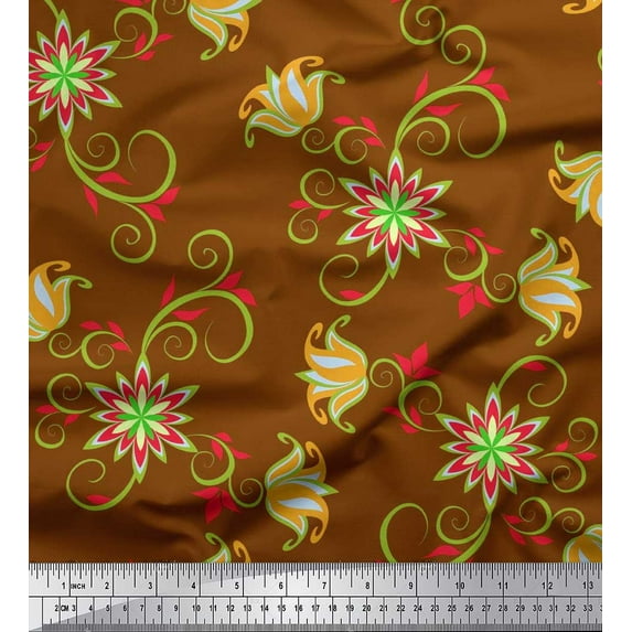 Soimoi Cotton Duck Fabric Swirls & Floral Artistic Fabric Prints by Yard 56 Inch Wide