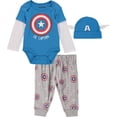 thumbnail image 1 of Marvel Captain America 3-Piece Infant Bodysuit Pant and Hat Set-3-6 Months, 1 of 5