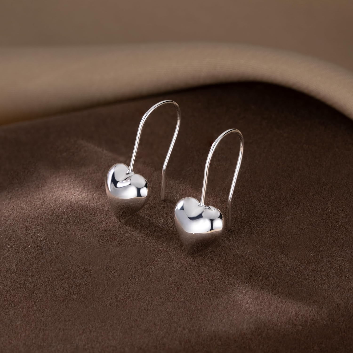 Solid 925 Sterling Silver Heart Drop Earrings for Women Teen Love Heart Dangle Earrings Hook