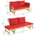 thumbnail image 2 of Gymax Causeuse de Patio Réglable avec Cadre en Bois d'Acacia, Coussins Rouges, 2 of 9