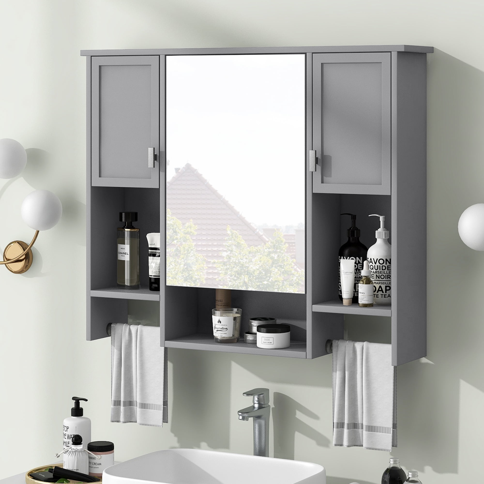 Euroco Wall Mounted Bathroom Mirror Cabinet with Triple Doors – Concealed Storage, Modern Design, Durable Construction, Easy Assembly