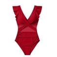 thumbnail image 3 of ITSAME Womens One-Piece Bathing Suit with Chest Pad Deep V-Neck Fashion Ruffled Beach Swimsuit Red Size M, 3 of 4
