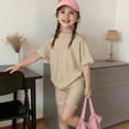 thumbnail image 7 of Abcomgle Girls Summer Outfits 14-16 Oversized Short Sleeve Tshirts and Biker Shorts Athletic Casual Summer Sets for Girls,Khaki,5-6Years, 7 of 7