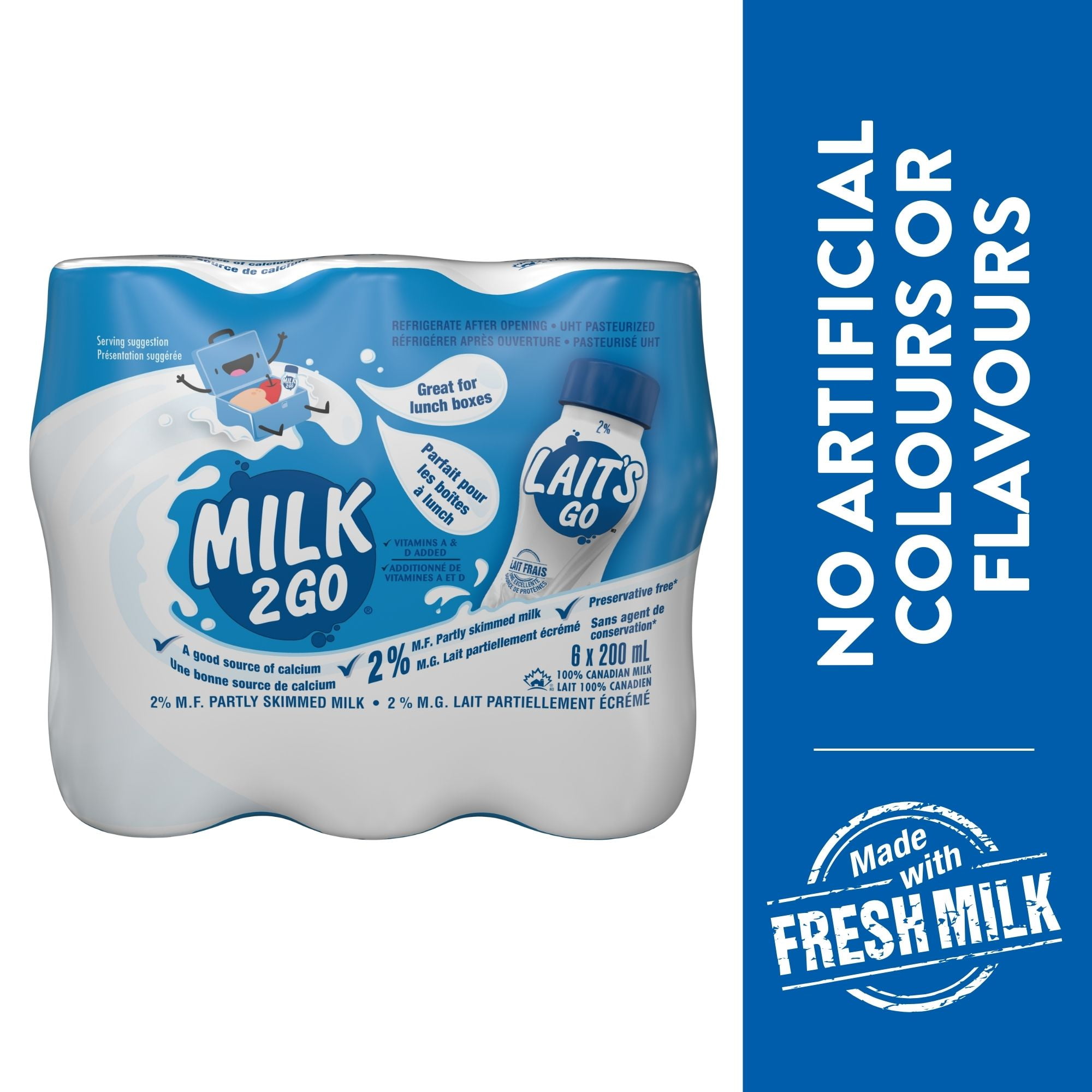 Milk2Go 2% Partly Skimmed Milk, 6 x 200 mL