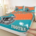 thumbnail image 3 of Manfei Rugby Game Gamer Bed Sheets,Football Sport Lover King Sheets,Cyan Orange Sheet Set For Teens,Breathable Home Decor,4-Piece, 3 of 7