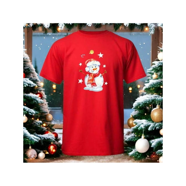 Playera Con Estampado De Muñeco De Nieve Navidad Ropa Para Hombre Color Rojo Talla Chica Marca Emil SaEs