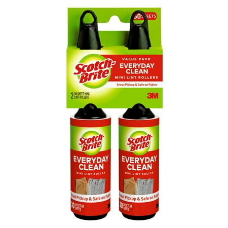 Scotch-Brite Mini Lint Rollers, 30 Sheets/Roller, Twin Pack