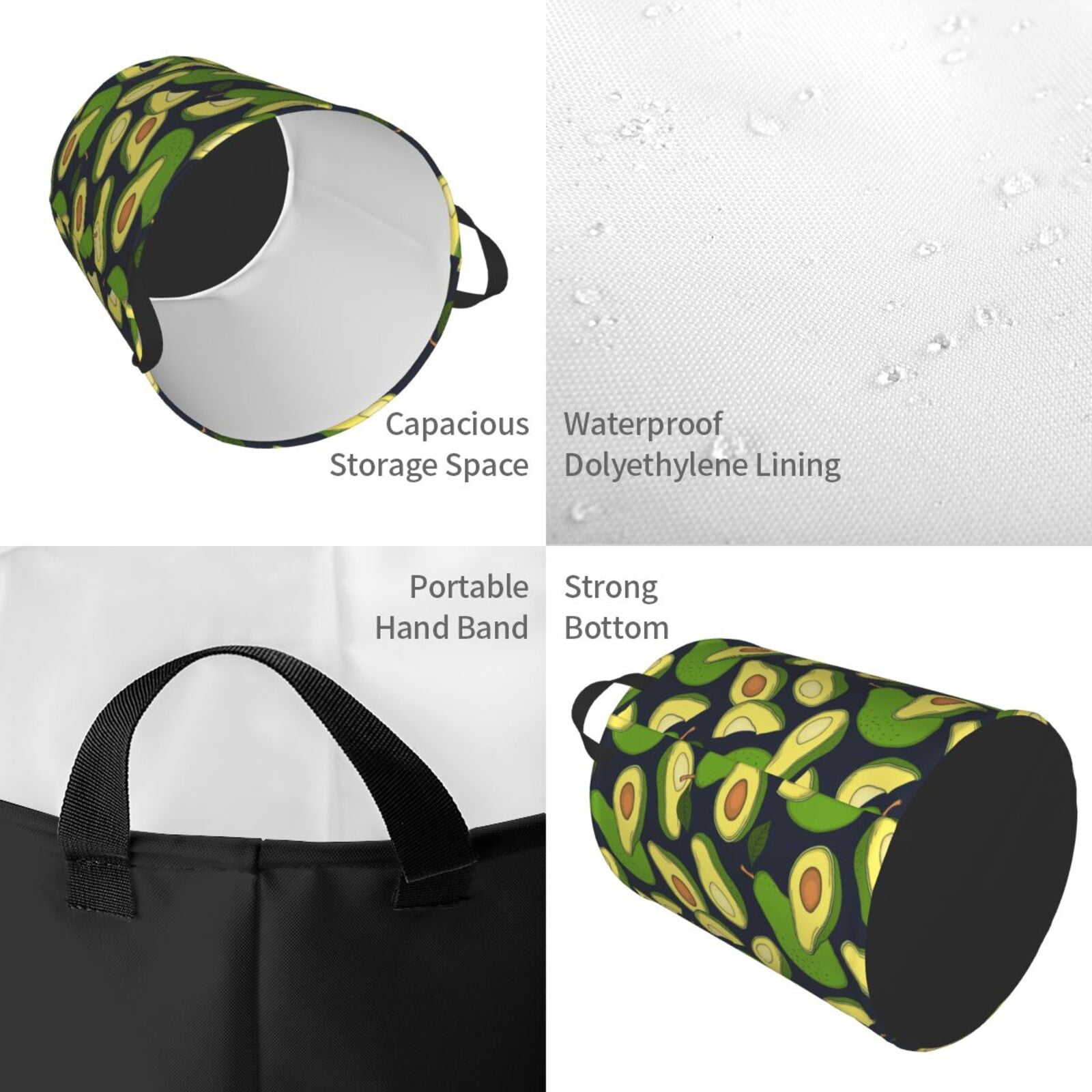 Large Laundry Basket with Handles - Fresh Avocado Kids Baby Dirty Clothes Laundry Hamper for Bedroom Aesthetic