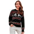thumbnail image 1 of Gibobby Suéter Abrigo Mujer Suéter de punto de bloque de color de manga larga con cuello Rojoondo y patrón de cervatillo de Navidad para mujer, suéter informal, Tops (Negro, L), 1 of 5