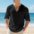 thumbnail image 2 of Xzbqbs Mens Linen Henley T-Shirts Long Sleeve Casual Lightweight Shirts Deep V Neck Breathable Hippie Summer Beach Shirts for Men, 2 of 6