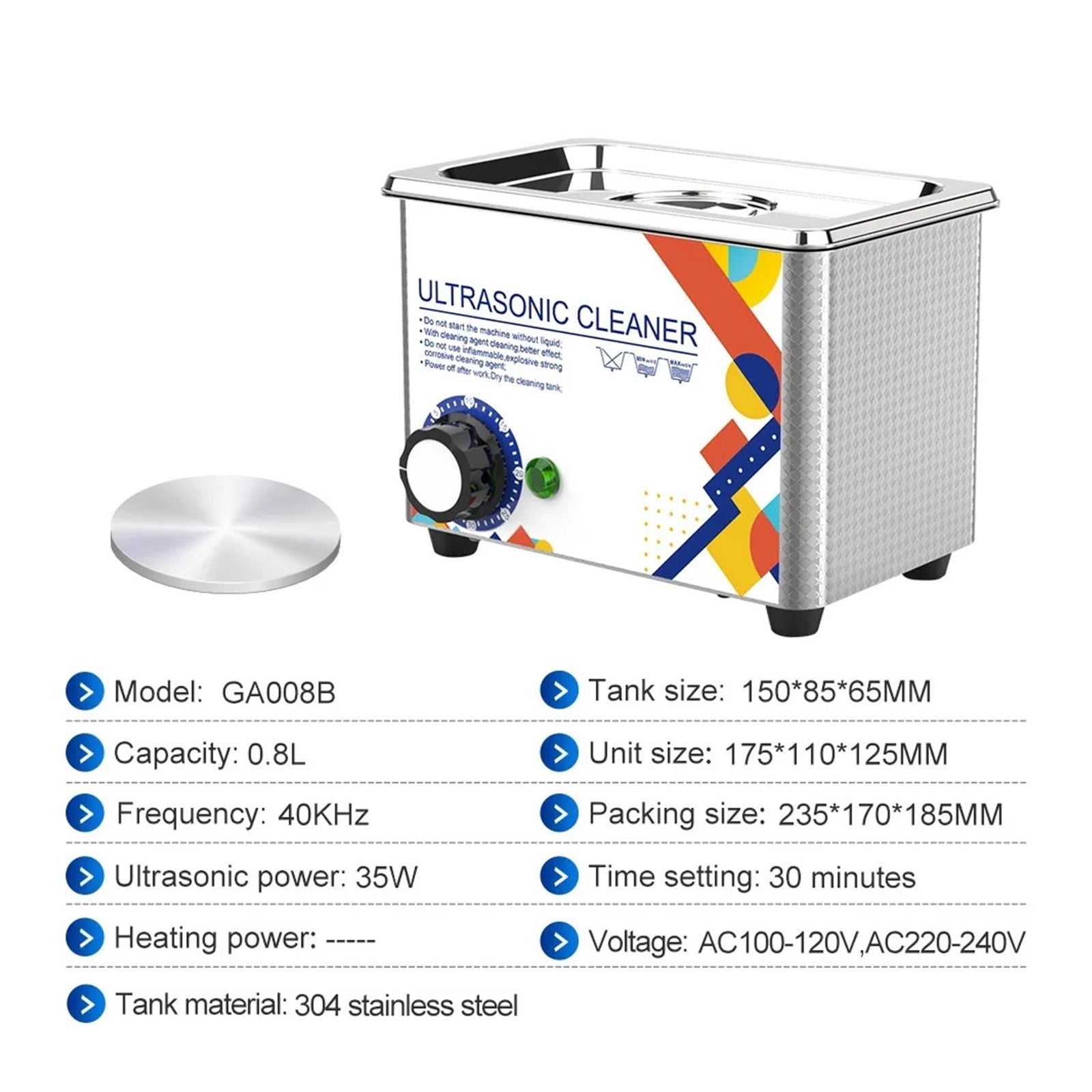 Ultrasonic Cleaner 800ML 1L 40KH 35W 60W Easy Operation Jewelry Glasses Makeup Washer Bath