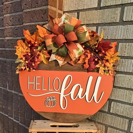 Hello Fall Wooden Door Sign with Artificial Leaves and Bow Autumn Harvest Hanging Wall Decoration for Home Office Porch Entryway Seasonal Welcome Plaque Hello Fall Wooden Door Sign with Artificial Leaves and Bow Autumn Harvest Hanging Wall Decoration for Home Office Porch Entryway Seasonal Welcome Plaque