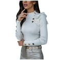 thumbnail image 2 of XZNGL Womens Long Sleeved Slim Buttoned Ruffled Bottoming Buttons Shirt Top Blouse, 2 of 9