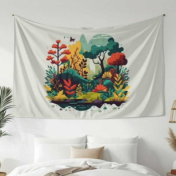 Modern Style Tapestry, Cartoon Forest Scenery Tapestry, Bedroom Living Room Dormitory Decoration, Home Decoration