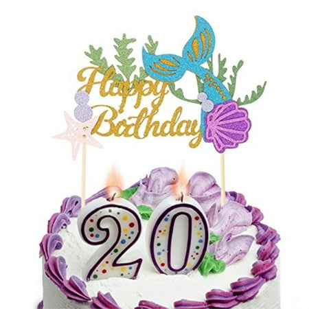 Mermaid Theme Glitter Happy Birthday Cake Topper Baby Shower