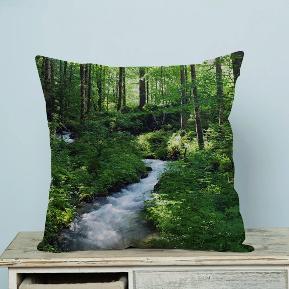GCKG Clean Stream And Green Forest Pillow Case Pillow Cover Pillow Protector Two Sides 18 x 18 Inches
