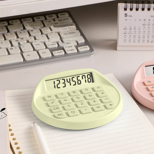 Calculadora Digital de Escritorio En Miniatura | Pantalla Lcd de 8 Dígitos | Tamaño de Bolsillo Ideal para Niños y Familias | Diseño Elegante con Degradado | Base Circular Antideslizante | Versátil y