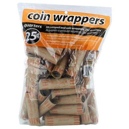 Quarter Coin Tubes - Preformed Coin Wrappers: Quarters (Pack of 36)