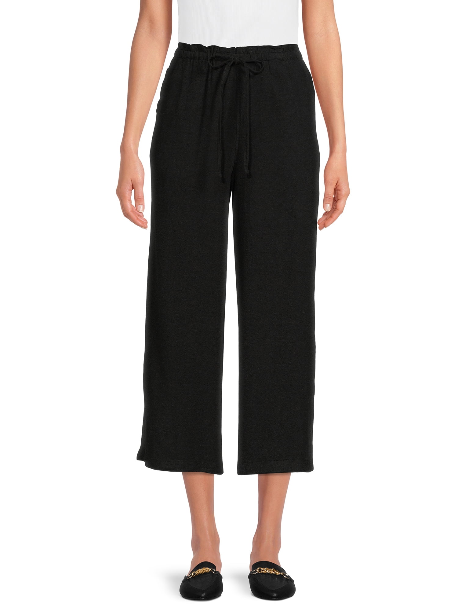 Time and Tru Women's High Rise Wide Leg Crop Linen Pants - Walmart.com