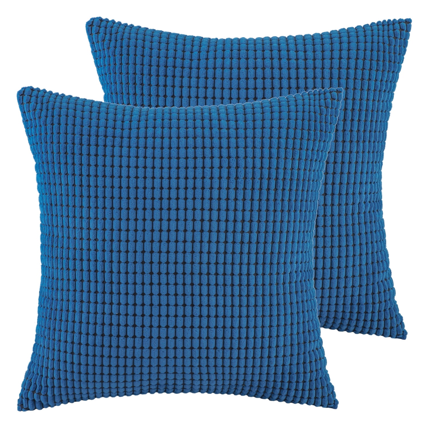 Soft Corduroy Corn Striped Velvet Series Decorative Throw Pillow, 20" x 20", Blue, 2 Pack
