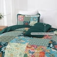thumbnail image 6 of Patchwork Quilt Set King Size 3 Pieces Green Plaid Floral Bedspread Coverlet Set, Boho Turquoise Rustic Lightweight Reversible Bedding Quilt for All Season (110''x90''), 6 of 18