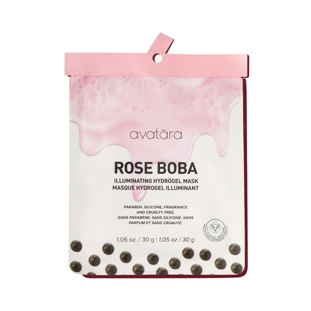 Avatara Rose Boba Hydrogel Mask Mascarilla facial refrescante, 2 piezas, mascarilla hidratante que mejora el brillo y equilibra el cuidado de la piel con niacinamida y extracto de rosa, 30 g, 1 paquet
