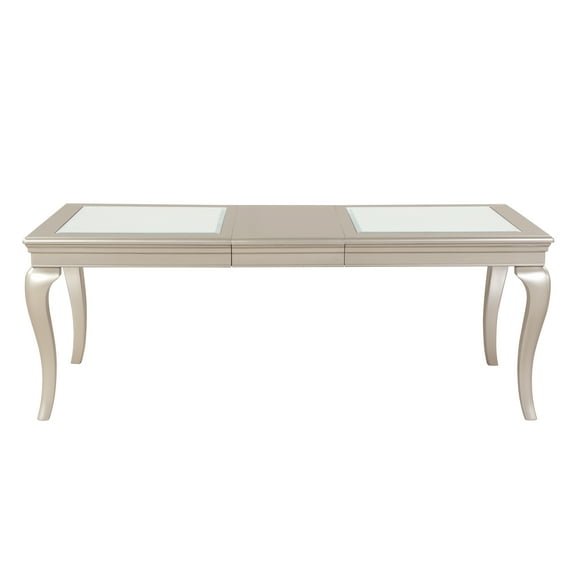 LiviNest Extendable Dining Table for Hosting: 66" to 84" Expandable Table with 18" Leaf - Seats 6 to 8  Guests for Holiday Gatherings & Formal Dining - Silver Finish Cabriole Legs Glass Panels