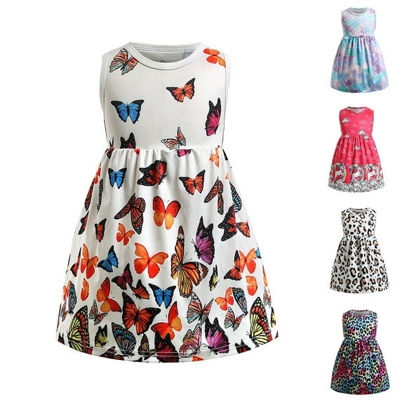 GYRATEDREAM Girl's Butterfly Sleeveless Dresses Kids One Piece Sundress for Casual School 2-12 Years Old