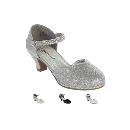 Girls Silver Dress Shoes for Girls Sparkle Glitter Little Girls Heels ...